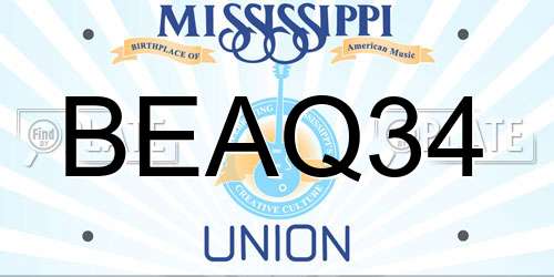 BEAQ34 Mississippi License Plate