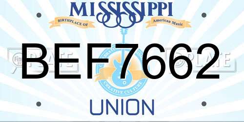 BEF7662 Mississippi License Plate