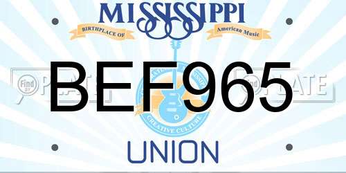 BEF965 Mississippi License Plate