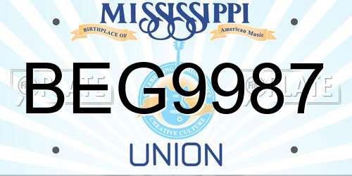 BEG9987 Mississippi License Plate