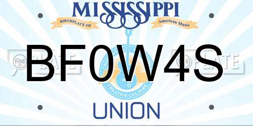 BF0W4S Mississippi License Plate