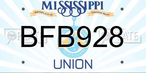 BFB928 Mississippi License Plate