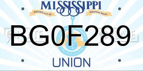 BG0F289 Mississippi License Plate