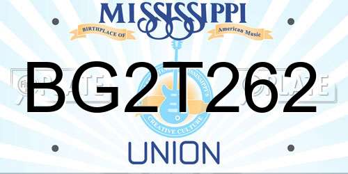 BG2T262 Mississippi License Plate