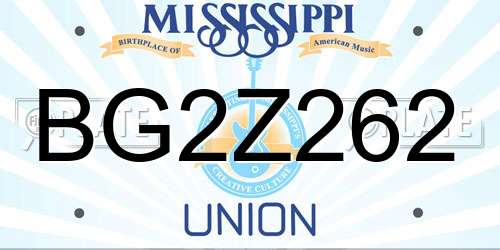 BG2Z262 Mississippi License Plate