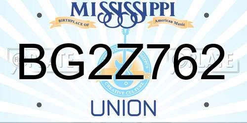 BG2Z762 Mississippi License Plate