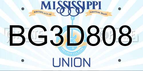 BG3D808 Mississippi License Plate