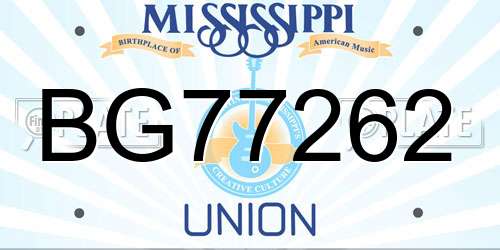 BG77262 Mississippi License Plate