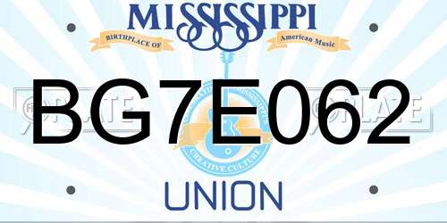 BG7E062 Mississippi License Plate