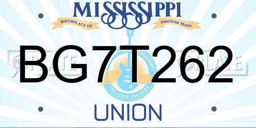 BG7T262 Mississippi License Plate