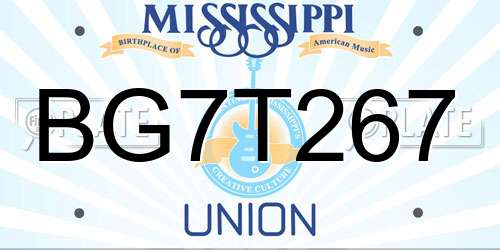 BG7T267 Mississippi License Plate