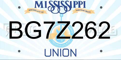 BG7Z262 Mississippi License Plate