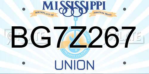 BG7Z267 Mississippi License Plate