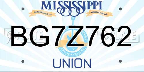 BG7Z762 Mississippi License Plate