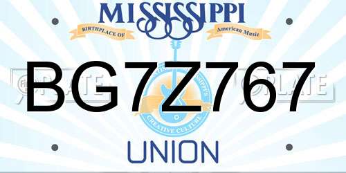 BG7Z767 Mississippi License Plate