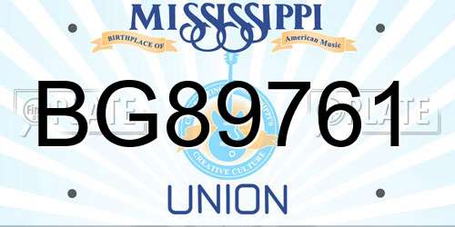 BG89761 Mississippi License Plate