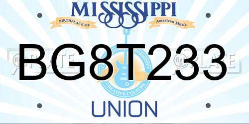 BG8T233 Mississippi License Plate