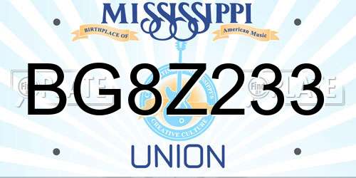 BG8Z233 Mississippi License Plate