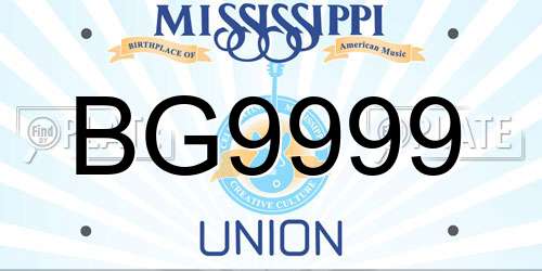 BG9999 Mississippi License Plate