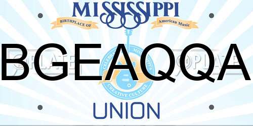 BGEAQQA Mississippi License Plate