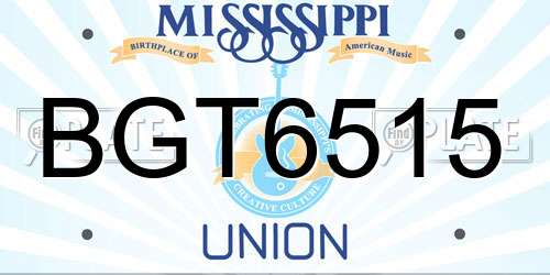 BGT6515 Mississippi License Plate