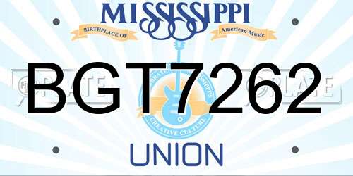 BGT7262 Mississippi License Plate