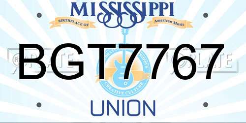 BGT7767 Mississippi License Plate
