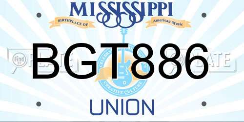BGT886 Mississippi License Plate