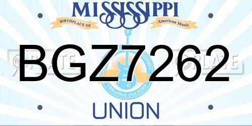 BGZ7262 Mississippi License Plate