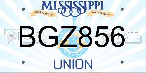 BGZ856 Mississippi License Plate
