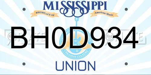 BH0D934 Mississippi License Plate