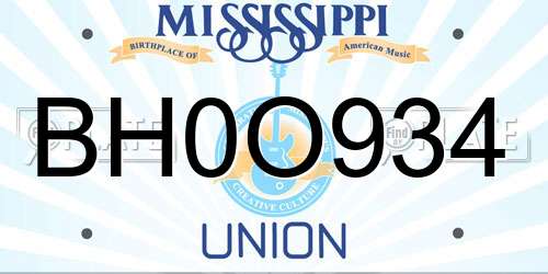 BH0O934 Mississippi License Plate