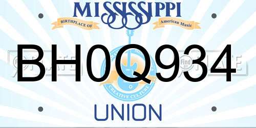 BH0Q934 Mississippi License Plate