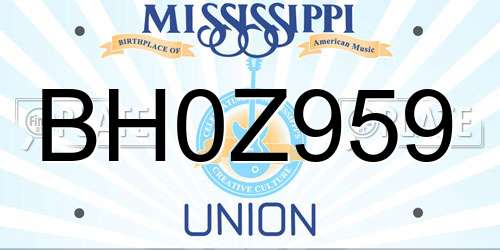 BH0Z959 Mississippi License Plate