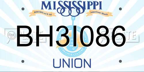 BH3I086 Mississippi License Plate