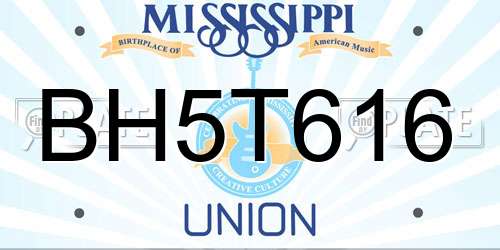 BH5T616 Mississippi License Plate