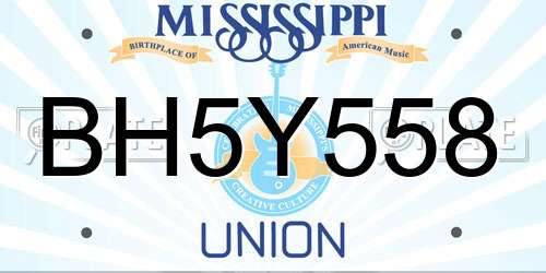 BH5Y558 Mississippi License Plate