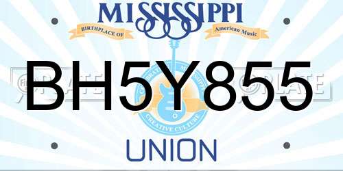 BH5Y855 Mississippi License Plate