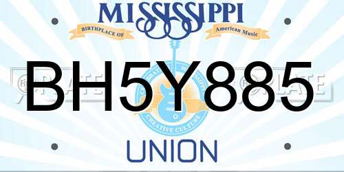 BH5Y885 Mississippi License Plate