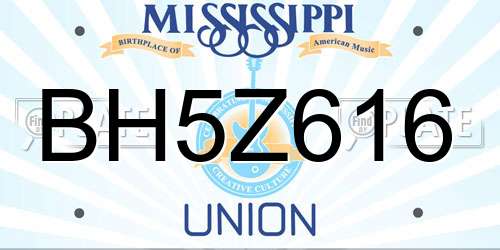 BH5Z616 Mississippi License Plate
