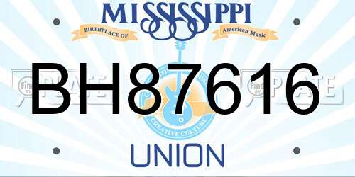 BH87616 Mississippi License Plate
