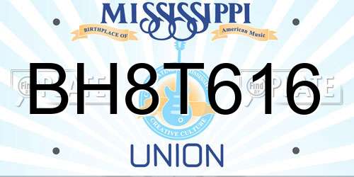 BH8T616 Mississippi License Plate