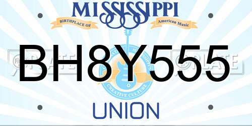 BH8Y555 Mississippi License Plate