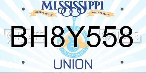 BH8Y558 Mississippi License Plate