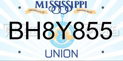 BH8Y855 Mississippi License Plate