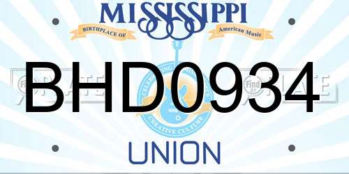 BHD0934 Mississippi License Plate