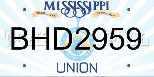 BHD2959 Mississippi License Plate