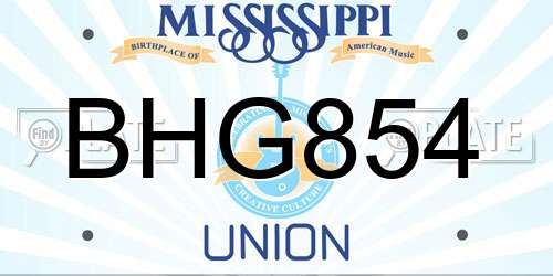 BHG854 Mississippi License Plate