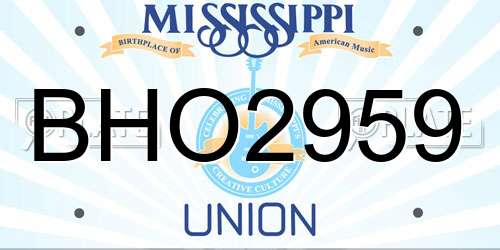 BHO2959 Mississippi License Plate