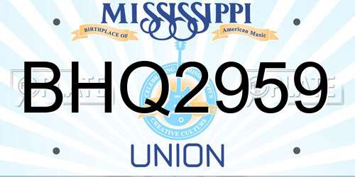 BHQ2959 Mississippi License Plate